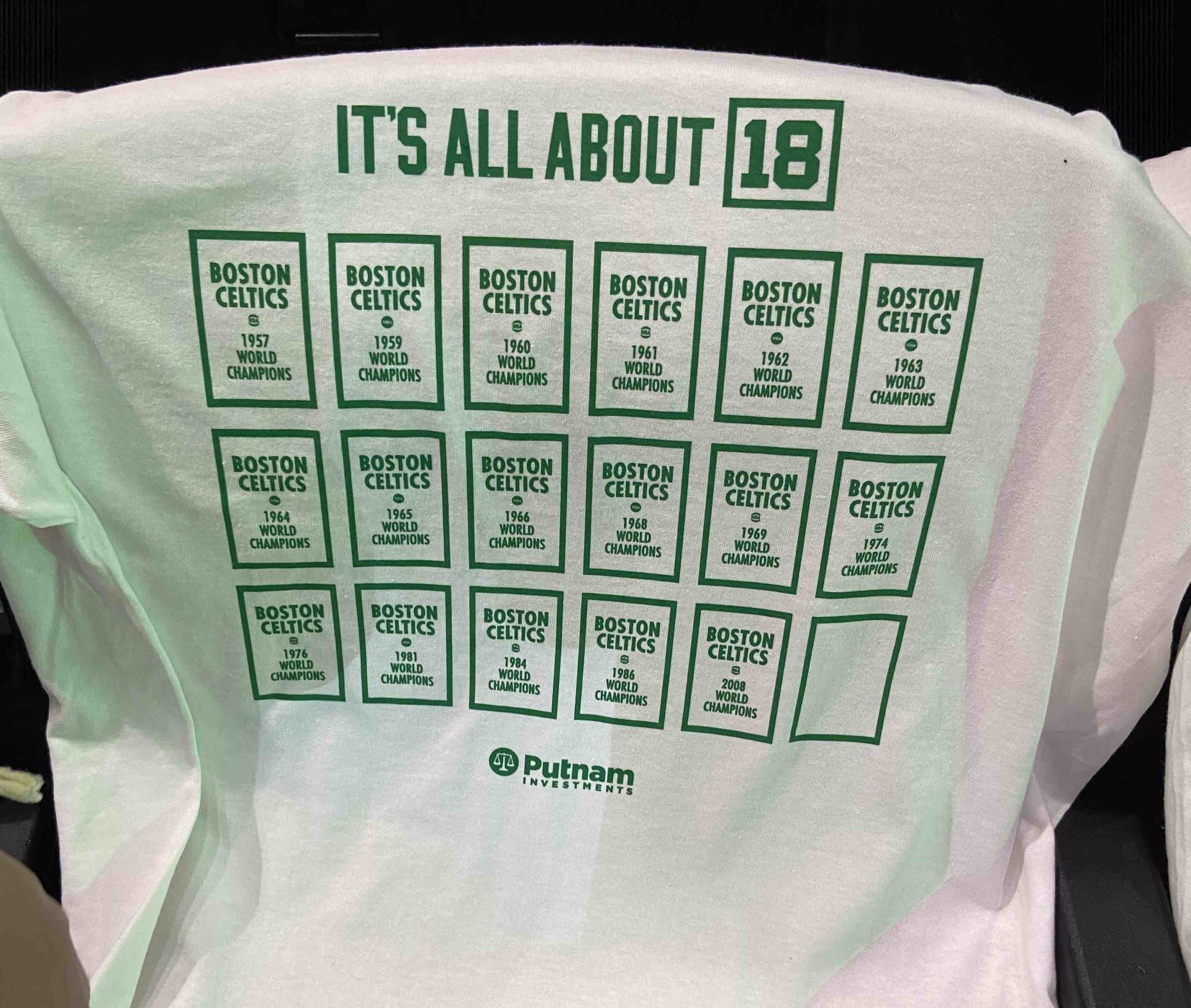 Free t-shirt that came free at TD Garden for the NBA Finals between the Celtics and the Warriors. 