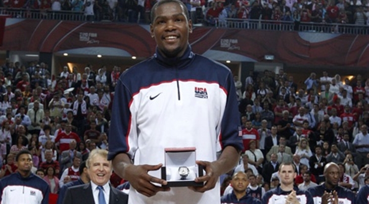 Kevin Durant winning the World Cup MVP award in 2010