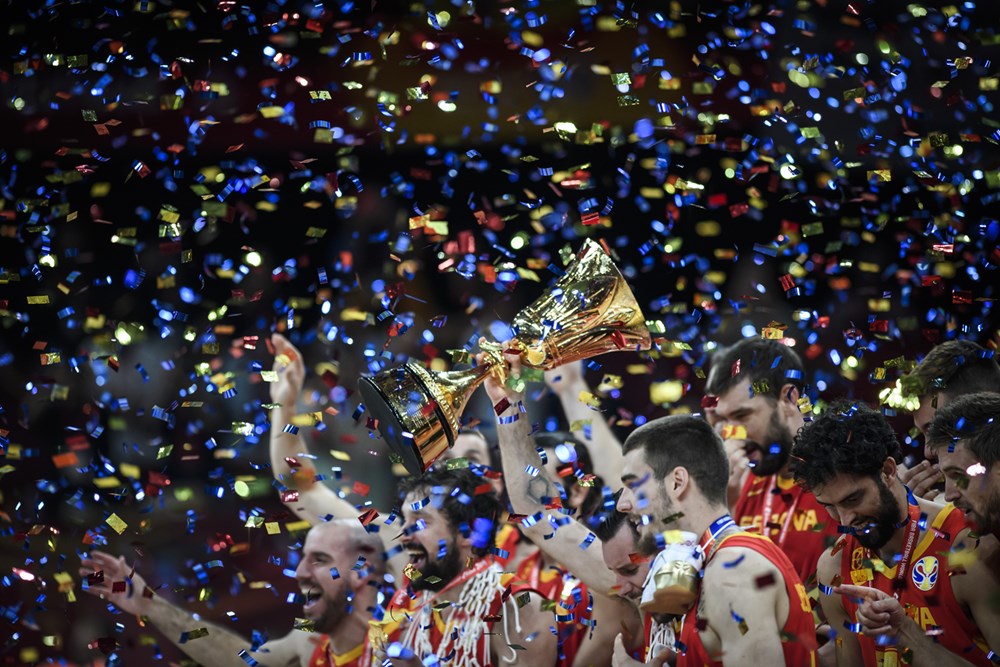 Spain celebrating their victory at the 2019 FIBA World Cup