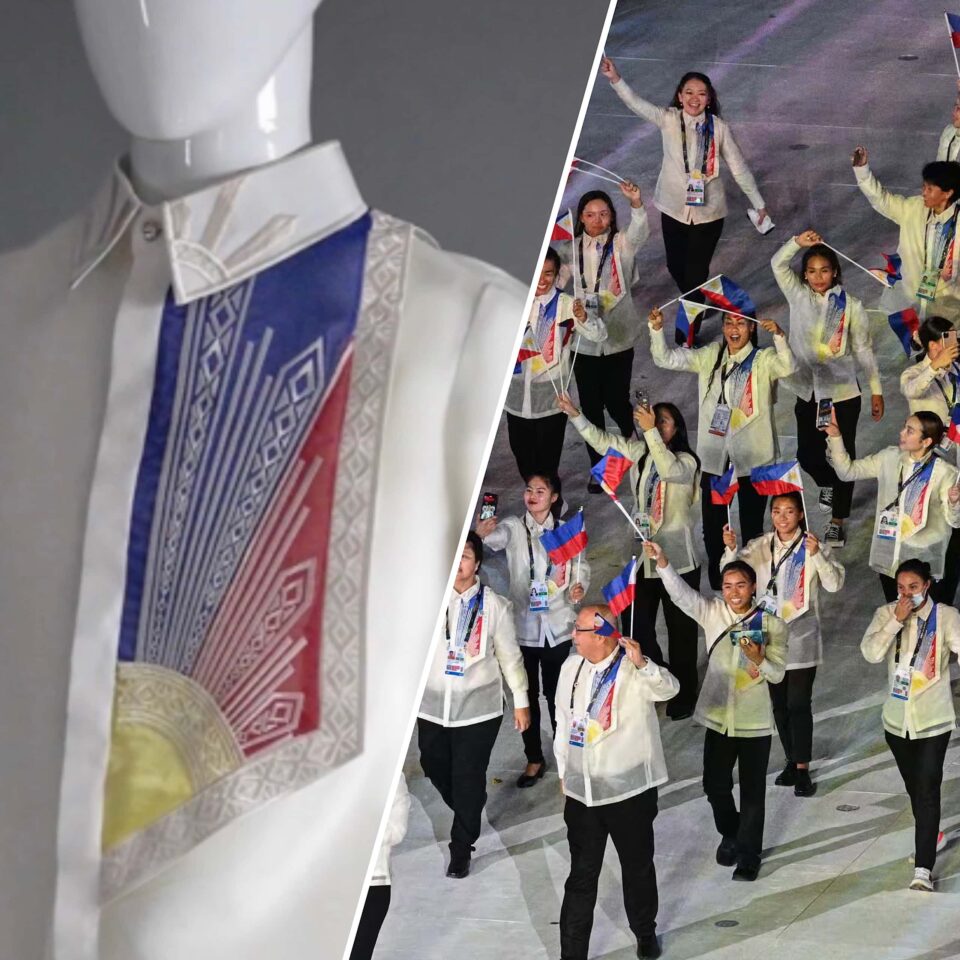Filipino athletes wore a Barong Pilipino by Francis Libiran entitled Araw at the 32nd SEA Games