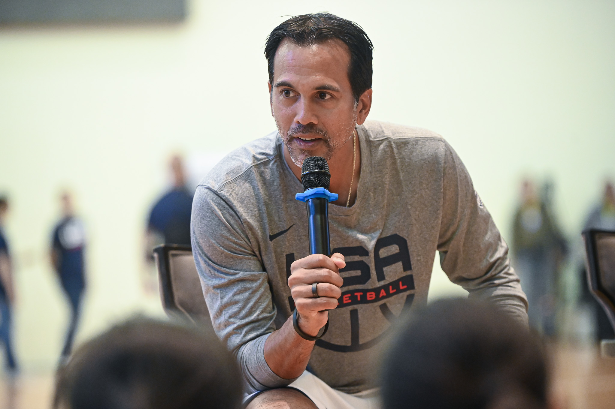 Team USA assistant coach Erik Spoelstra conducting a basketball clinic in Manila, Philippines ahead of the 2023 FIBA World Cup