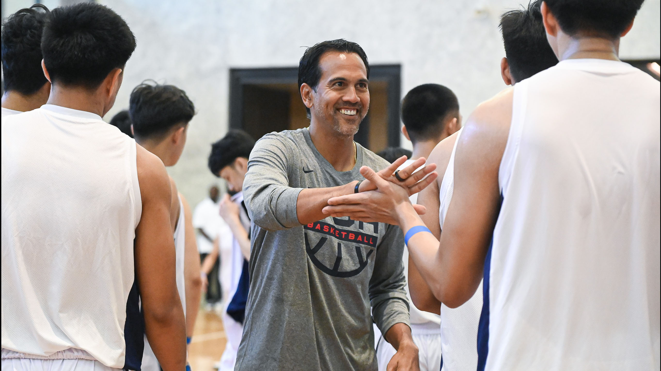 Erik Spoelstra conducting a training camp for Filipino kids in Manila, Philippines