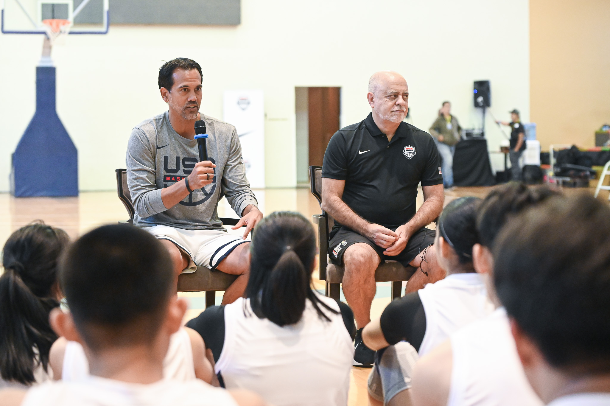 Erik Spoelstra leading an elite basketball clinic for Filipino players in Manila, Philippines