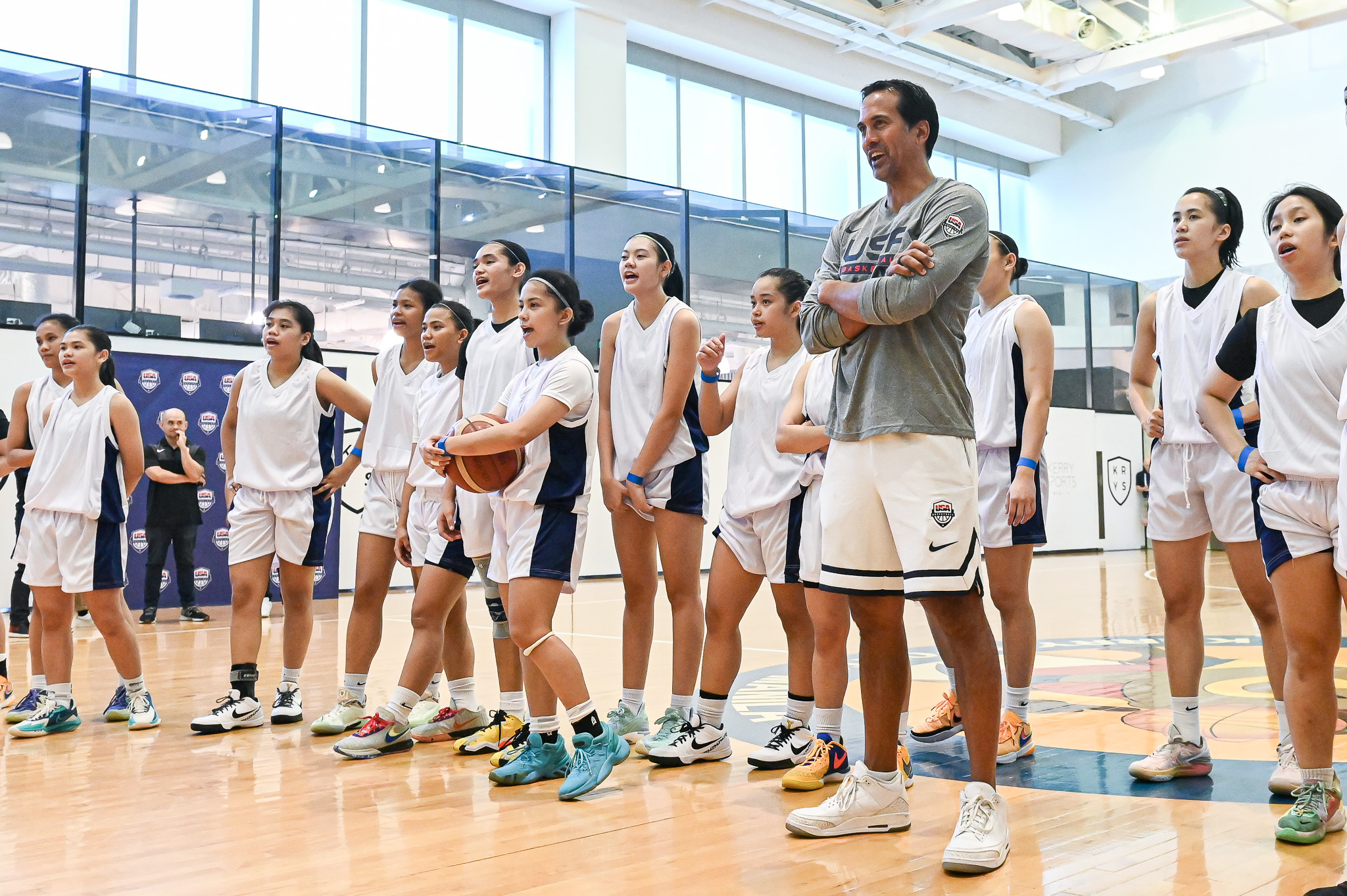 Erik Spoelstra leading an elite basketball clinic for Filipino players in Manila, Philippines