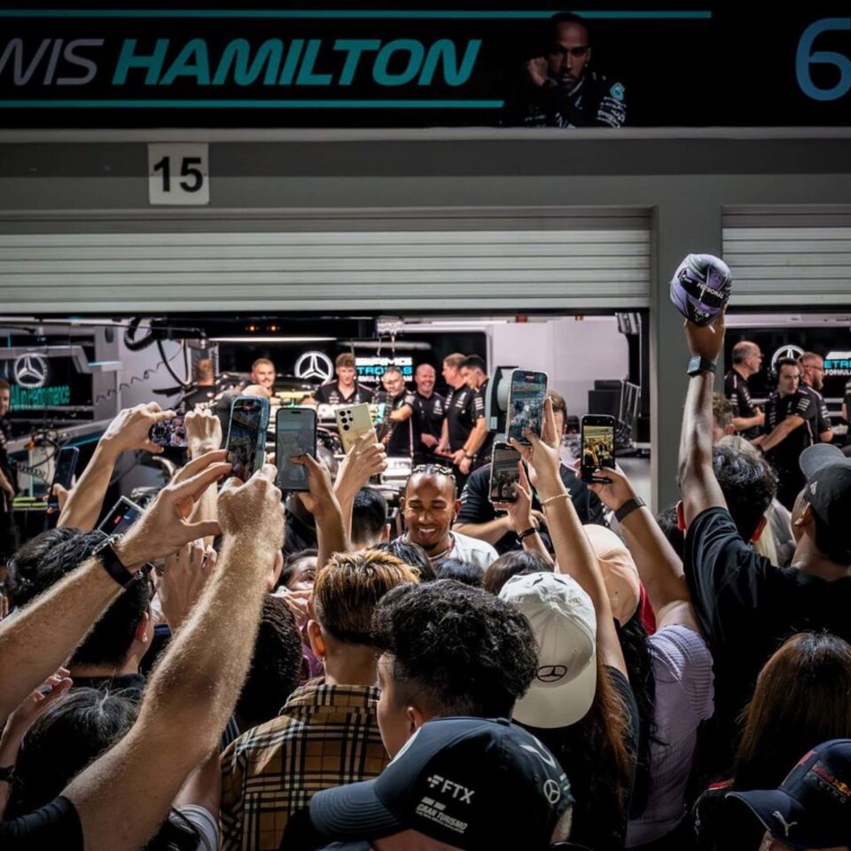 Fans with Lewis Hamilton at the F1 Singapore Grand Prix