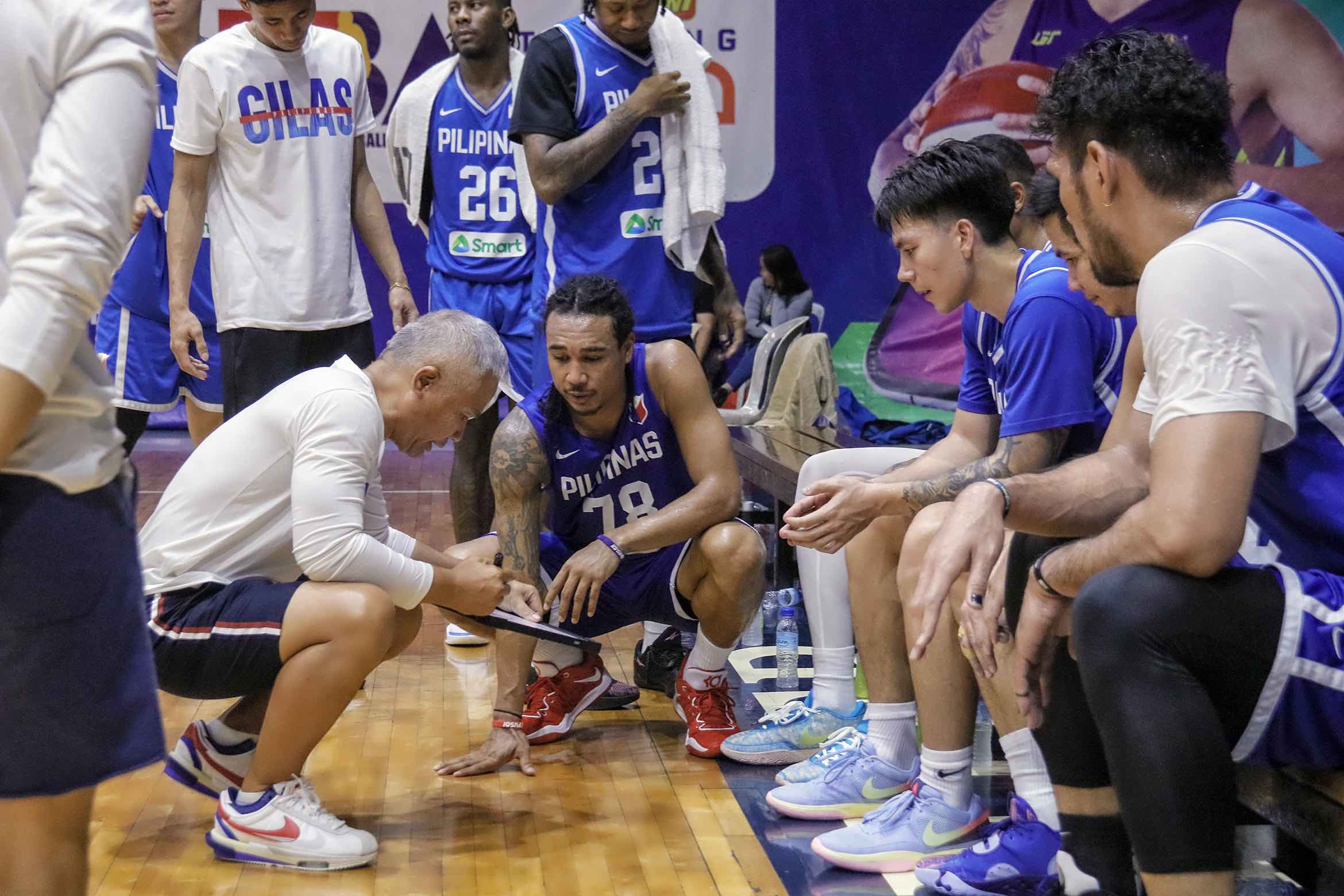 Gilas Pilipinas head coach Chot Reyes leading the team through training sessions ahead of the 2023 FIBA World Cup