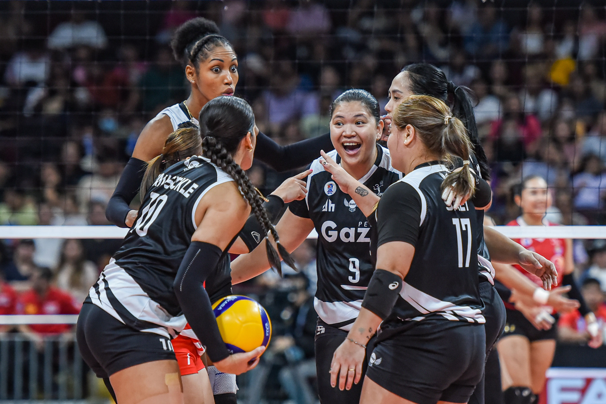 The Petro Gazz Angels after scoring against the PLDT High Speed Hitters.