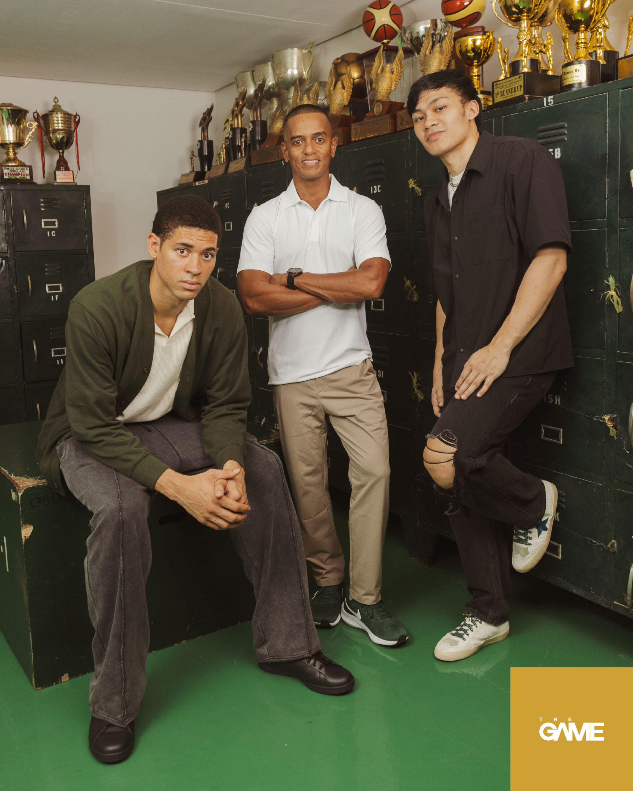 DLSU Green Archers UAAP Season 86 co-captains, Mike Phillips and Josh David with head coach Topex Robinson