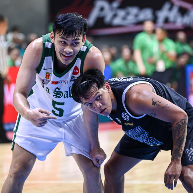 La Salle guard Josh David and UP's Gerry Abadiano