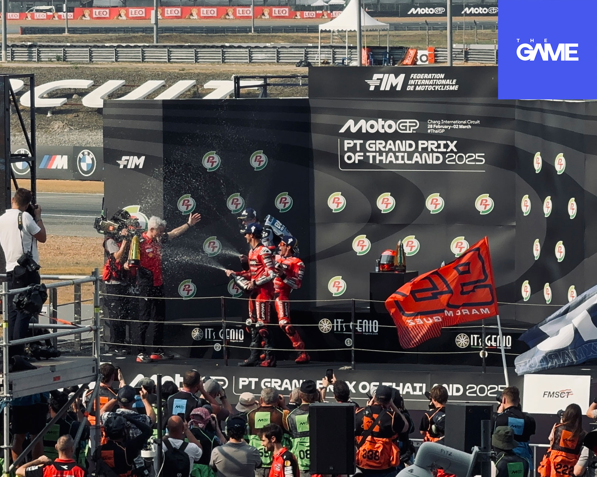 The podium celebrations at the MotoGP PT Grand Prix of Thailand 2025. (Photo credit: Jinno Rufino)